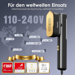 FEPPO Steamer Dampfglätter, 110-240V Dual Voltage Reise Dampfglätter, 2 in1 Tragbarer Handheld Steamer &Dampfbügeleisen, 15s Schnellaufheizung, 1100W Dampfbürste für Globale Reise &Urlaub Schwarzgold Angebot bei HelloDeals