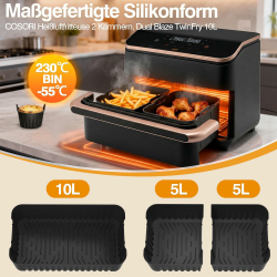 Heißluftfritteuse Silikonform Zubehör für COSORI Dual Blaze TwinFry 10L, 3 Stück Airfryer Silikonform Zubehör für COSORI 2 Kammern, COSORI Heißluftfritteuse 10L Air Fryer Silikon Einsatz Zubehör COSORI Dual Blaze TwinFry 10L 3 Silikonform Angebot bei HelloDeals