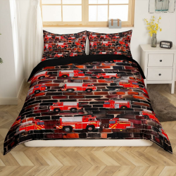 Homewish Feuerwehrauto Bettwäscheset 135x200 Kinder, Cartoon Feuerwehrfahrzeug Bettbezug Set für Jungen Teenager, Geometrische Wandfliesen Polyester Schlafzimmer Dekor Mit 1 Kissenbezug 80x80 Leuchtend Rot Schwarz 135*200+80*80*1 Angebot bei HelloDeals