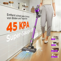 Akku Staubsauger Kabellos 45000Pa 550W Akkusauger - Bis zu 65 Min Laufzeit mit LED Display und Anti Tangle Bürste Für Tierhaare Hartböden Teppich Angebot bei HelloDeals