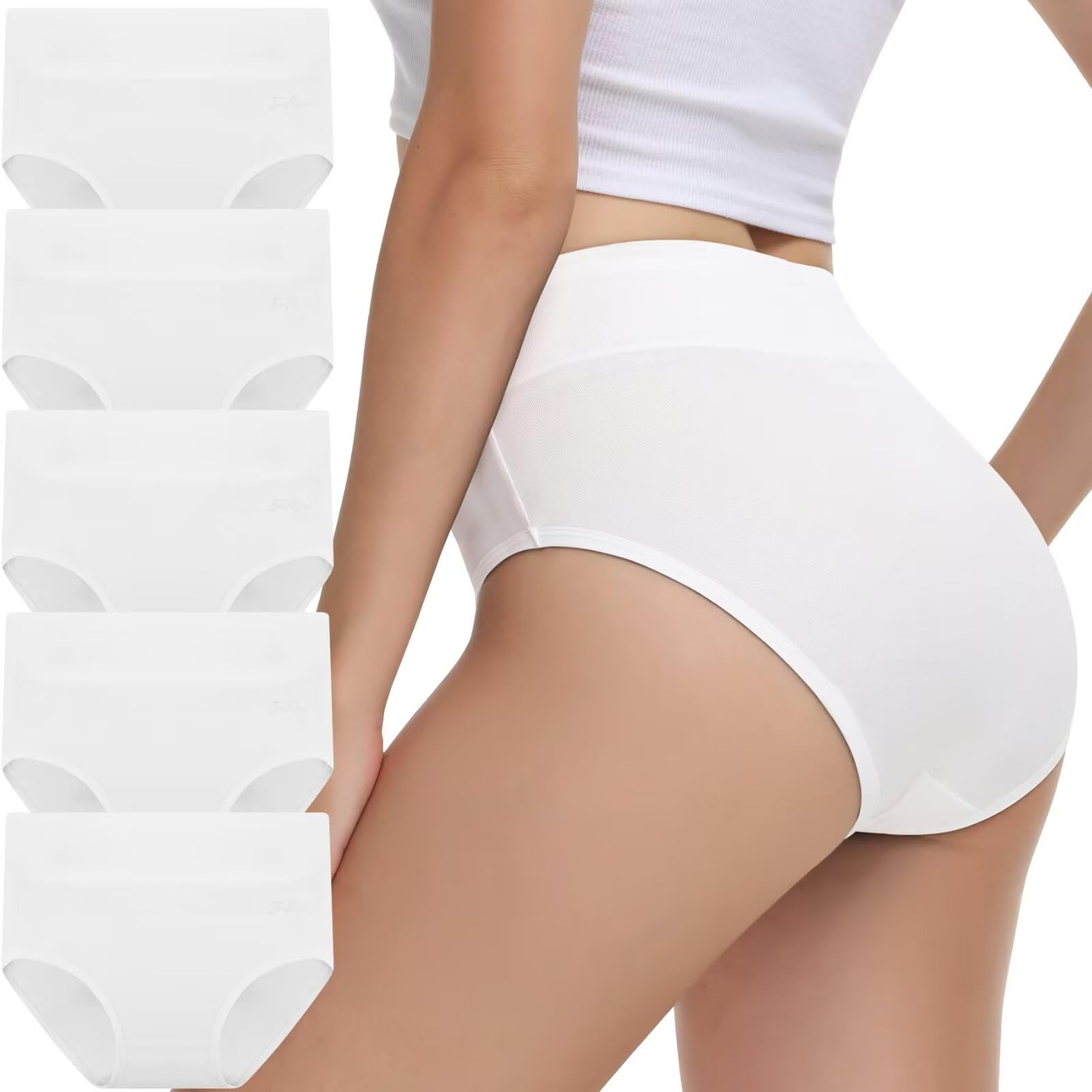 Unterhosen Damen Baumwolle 5er Pack Hohe Taille Slips Unterwäsche Atmungsaktiv Stretch Weich Weiß M Angebot bei HelloDeals