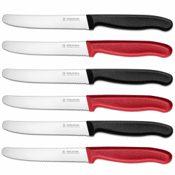 Frühstücksmesser 6 Stück,Hochwertige Brotmesser aus Edelstahl,Mehrfarbig Tomatenmesser Wellenschliff,Scharfe Besteck Messer,Kunststoffgriff Tafelmesser Set&Spülmaschinenfest(Schwarz&Rot) Blau&Rot 6 Stück Angebot bei HelloDeals