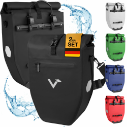 Valkental® Große & wasserdichte Gepäckträgertasche - Fahrradtasche für Gepäckträger mit großen Reflektoren [Abschließbar] Bombenfester Sitz - Mehrfach ausgezeichnet - Gefertigt für Langlebigkeit 28L Spar-Bundle Schwarz Angebot bei HelloDeals