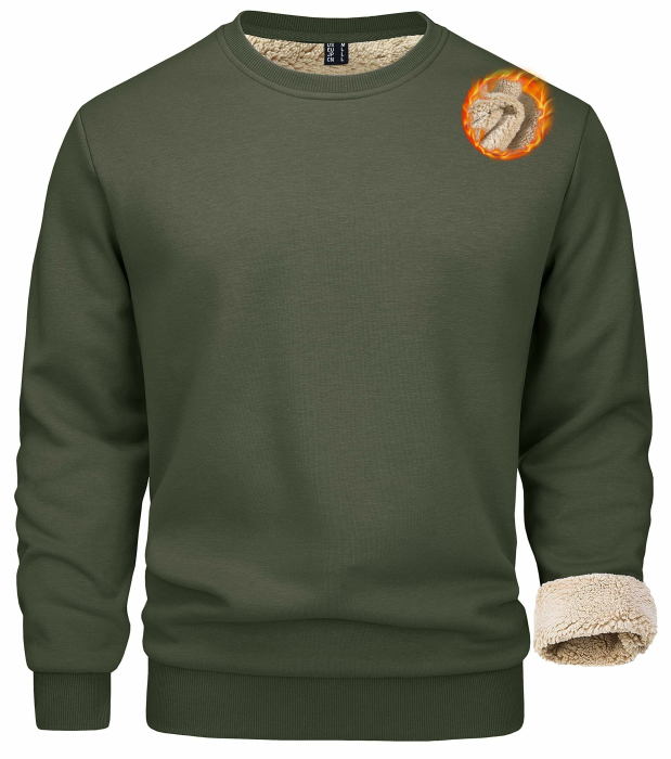 MAGCOMSEN Herren Winter Sweatshirt Fleece Pullover Gefüttert Sport Pulli Warm Langarm Shirt mit Rundhalsausschnitt Armeegrün L Angebot bei HelloDeals