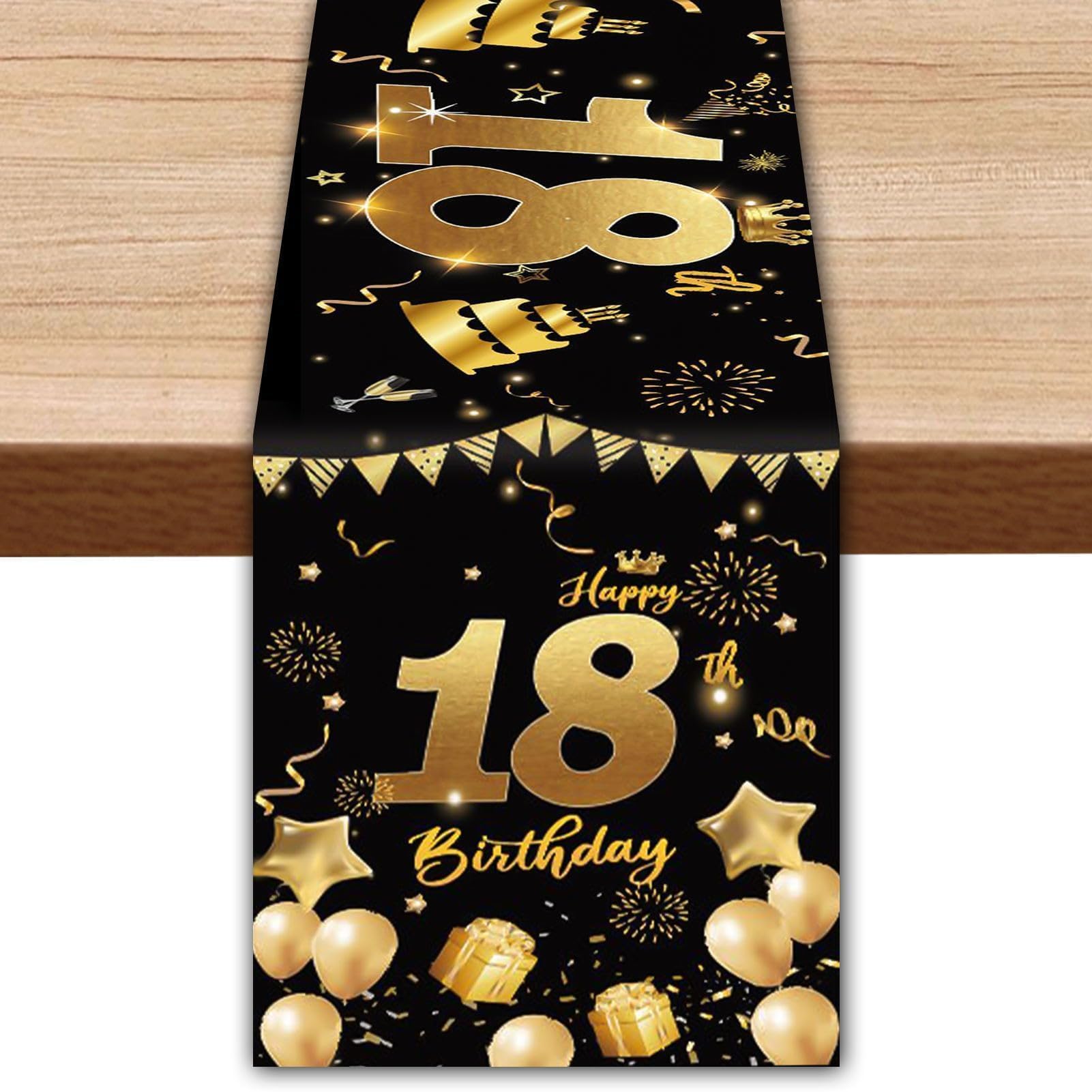 Schwarz Gold Geburtstag Tischläufer,Happy 18th Birthday Tischband,Alles Gute zum Geburtstag 18.Tischläufer,Tisch Deko für Mädchen Jungen GeburtstagParty Dekoration,35x180cm Schwarzes Gold-18 Angebot bei HelloDeals