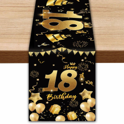Schwarz Gold Geburtstag Tischläufer,Happy 18th Birthday Tischband,Alles Gute zum Geburtstag 18.Tischläufer,Tisch Deko für Mädchen Jungen GeburtstagParty Dekoration,35x180cm Schwarzes Gold-18 Angebot bei HelloDeals
