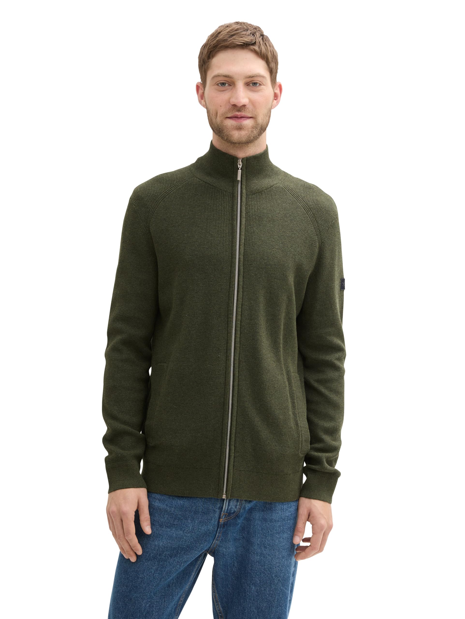 Tom Tailor Herren Strickjacke aus Baumwolle M 36230 - Rosin Green Melange Angebot bei HelloDeals