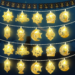Ramadan Lichterkette 3M 20LED Ramadan Eid Mubarak Dekoration Banner Batteriebetrieben Stern Mond Lichterkette für Muslim Heim Dekoration Party Zubehör, Golden Golden 3M Angebot bei HelloDeals