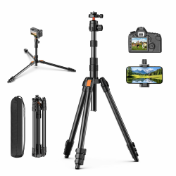 XXZU 180cm Stativ Kamera, Aluminium Handy Stativ mit Tasche, Leichtes Fotostativ mit 360° Kugelkopf 8KG Traglast,Stativ für Smartphone, Tripod für DSLR/Digitalkamera/Smartphone/Ringlicht/Stativadapter Black 180cm Angebot bei HelloDeals
