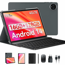 2025 Neueste 10.1 Zoll Tablet Android 14, Tablet mit Tastatur Maus und Stift,16GB+128GB(1TBTF), 4G LTE Tablets Mit 2 SIM 1 SD Slot, 5G Wifi Tablette PC, Octa-Core|13+10MP|8650mAh|1080FHD|GPS -Grau 128 GB 10 Zoll Gray Angebot bei HelloDeals