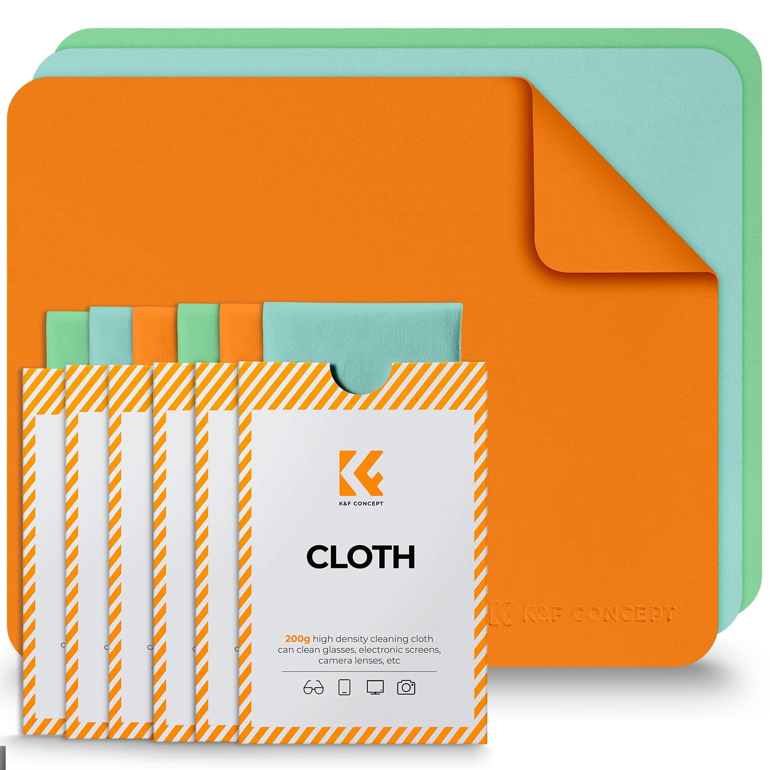 K&F CONCEPT 6 Stück Brillenputztücher, Mikrofasertuch, Linsenreinigungstuch,Brillenlinsenreiniger, Reinigung von Brillen. Kameralinsen, VR/AR-Headsets und Bildschirmen - Orange,Grün,Blau (15x18 cm) Angebot bei HelloDeals
