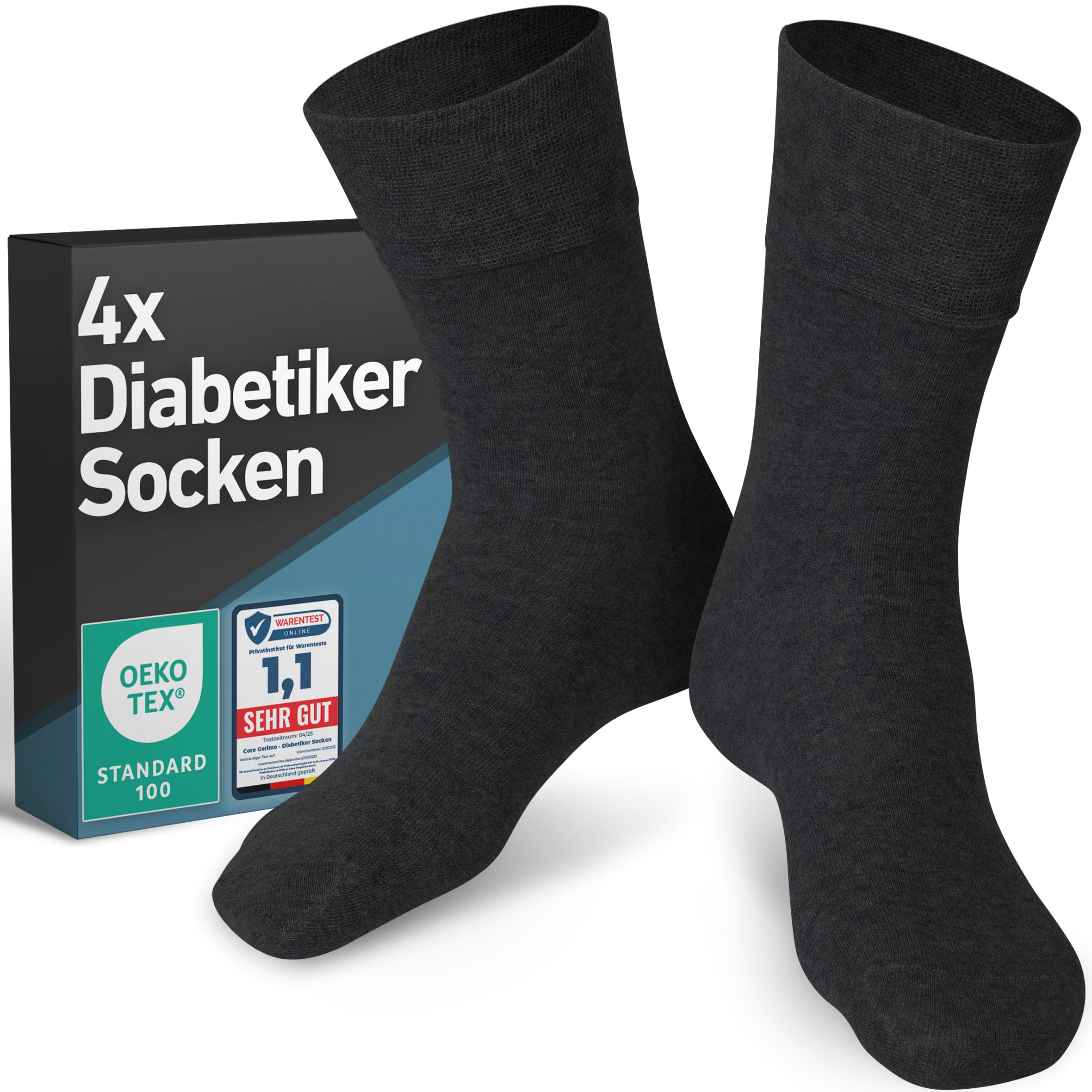 4 Paar - Diabetikersocken ohne Gummibund Herren und Damen - hochwertige Baumwolle - Diabetikersocken Herren und Diabetiker Socken Damen für jede Lebenslage 39-42 Schwarz Angebot bei HelloDeals