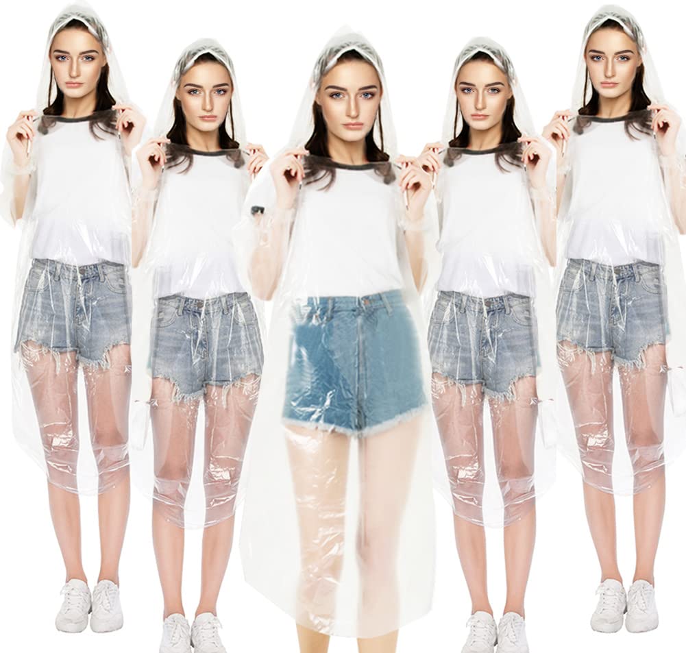 Regenponcho, 5 Stück Regenponcho Einweg für Herren und Damen Regencape mit Langen Ärmeln & Kapuze Regen Ponchos Wasserdichte für Festival, Konzert, Wandern, Radfahren(Weiß) Angebot bei HelloDeals