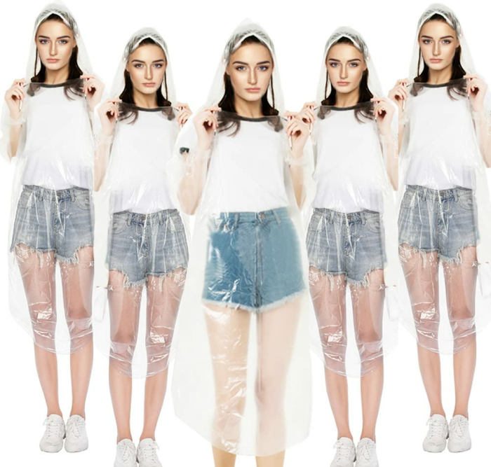 Regenponcho, 5 Stück Regenponcho Einweg für Herren und Damen Regencape mit Langen Ärmeln & Kapuze Regen Ponchos Wasserdichte für Festival, Konzert, Wandern, Radfahren(Weiß) Angebot bei HelloDeals