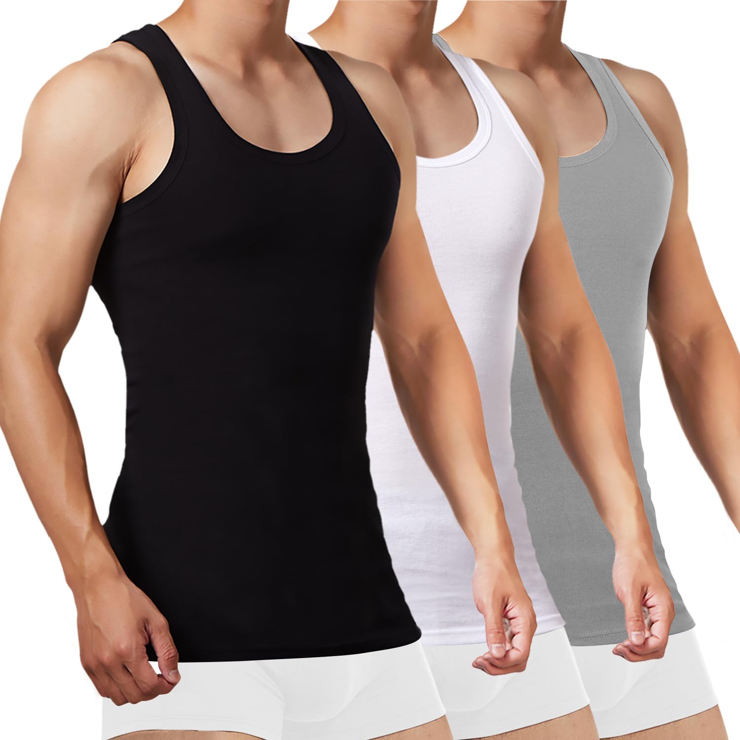 FALARY Unterhemd Herren 3/5er Pack Tank Top 100% Baumwolle Männer Weiß Schwarz Mehrfarbig alle Größen gekämmte Feinripp S Schwarz Weiß Grau Angebot bei HelloDeals