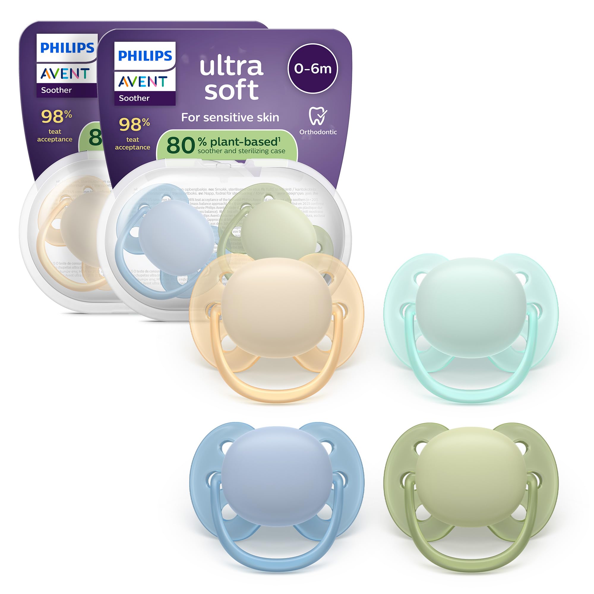 Philips Avent ultra soft Schnuller – kiefergerecht geformtes Design, für Babys von 0–6 Monaten, flexibles Saugerschild, symmetrischer Silikonsauger, BPA-frei, 4er-Pack, SCF091/50 SCF091/50 4 pack Multi Angebot bei HelloDeals