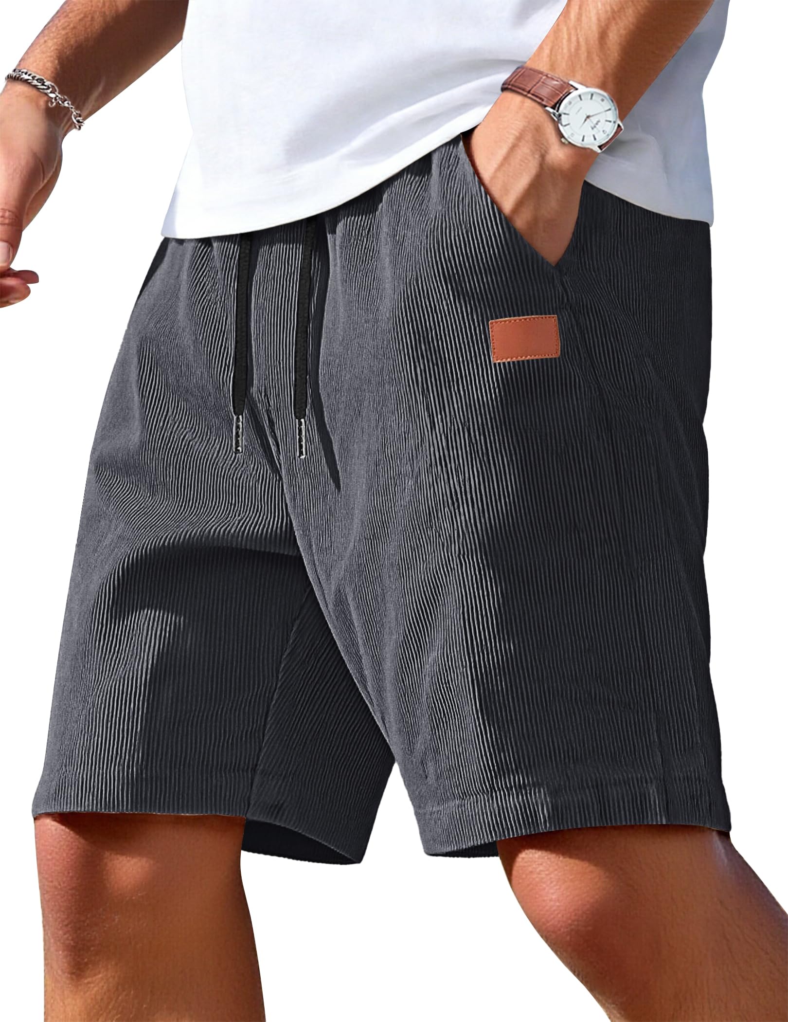 TARAINYA Corduroy Kurze Hosen Herren Casual Shorts Hose Sommer Baumwolle Kordelzug Stretch Freizeitshorts Mit Taschen Grau XL Angebot bei HelloDeals