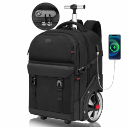 MATEIN Trolley Rucksack mit Rollen, 17,3 Zoll Trolley Rucksack mit Groß Rädern, 50L Reiserucksack mit rollen Einschließen USB-Ladeanschluss &Kombinationsschloss, Wasserdichte für Arbeit Reise, Schwarz Angebot bei HelloDeals