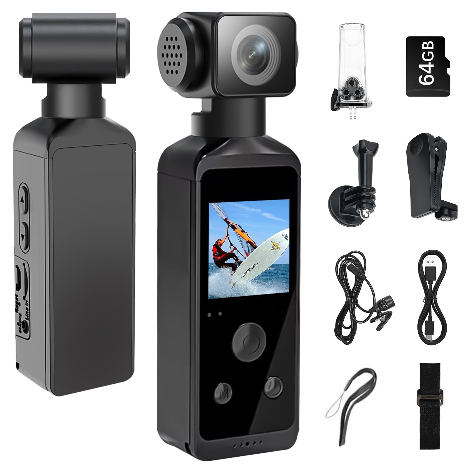 5K Körperkamera Bodycam Vlog Kamera, Sports Action Cam mit 270° drehbarem Objektiv, Pocket Action Cam für Reisen, Outdoor-Sport, Fahrrad, Clip und 64 GB TF-Karte im Lieferumfang enthalten Angebot bei HelloDeals