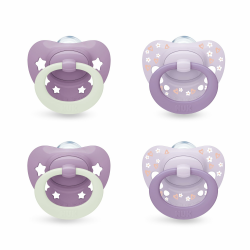 NUK First Choice Classic Day & Night Baby Schnuller | 0-6 Monate | Orthodontische Beruhigungssauger, die im Dunkeln leuchten | 95% Akzeptanz bei Babys** | Lila | 4 Stück 0-6m Lila Angebot bei HelloDeals