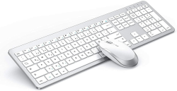 Tastatur Maus Set Kabellos, seenda SK38-3 Ultra-Dünne Wiederaufladbare Funktastatur, Ergonomische Keyboard Mouse mit Silikon Staubschutz für PC/Laptop/Smart TV, QWERTZ Layout Weiß und Silber Weiß&Silber Angebot bei HelloDeals