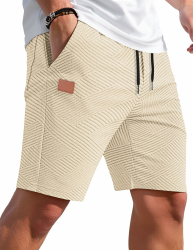TARAINYA Textur Kurze Hosen Herren Shorts Hose Sommer Casual Elastische Taille Tunnelzug Stretch Freizeitshorts Mit Taschen Beige M Angebot bei HelloDeals