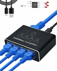 LAN Splitter 1 auf 4, 1000 Mbps LAN Switch 4 Port Gigabit LAN Switch 4 Port, Ethernet Switch mit USB C Netzkabel für Computer,Hub,Switch, Router, Set-Top Box, ADSL, Digital TV,et Angebot bei HelloDeals