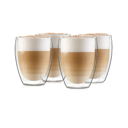 Doppelwandiges Latte Macchiato Design Glas (4 x 330 ml) Kaffeetasse Design - doppelwandige Tasse, transparente Tasse, spülmaschinenfeste Teetasse, Kaffeetasse 4er Set 350ml Angebot bei HelloDeals