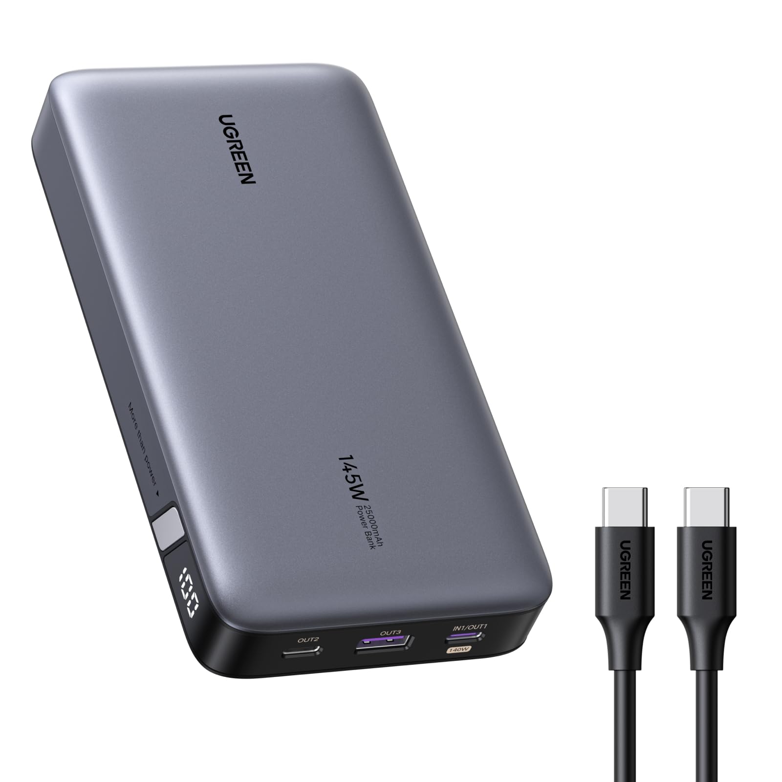 UGREEN Nexode Power Bank 145W Max 25000mAh externer Akku mit 3 Anschlüsse USB C Powerbank mit Digitales Display, kompatibel mit MacBook Pro/Air, iPhone 17 Pro Max/Pro/16/15, Galaxy S25 Ultra, Dell Angebot bei HelloDeals