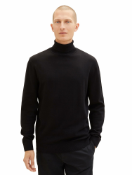 TOM TAILOR Herren Basic Strickpullover mit Rollkragen L 29999 - Black Angebot bei HelloDeals