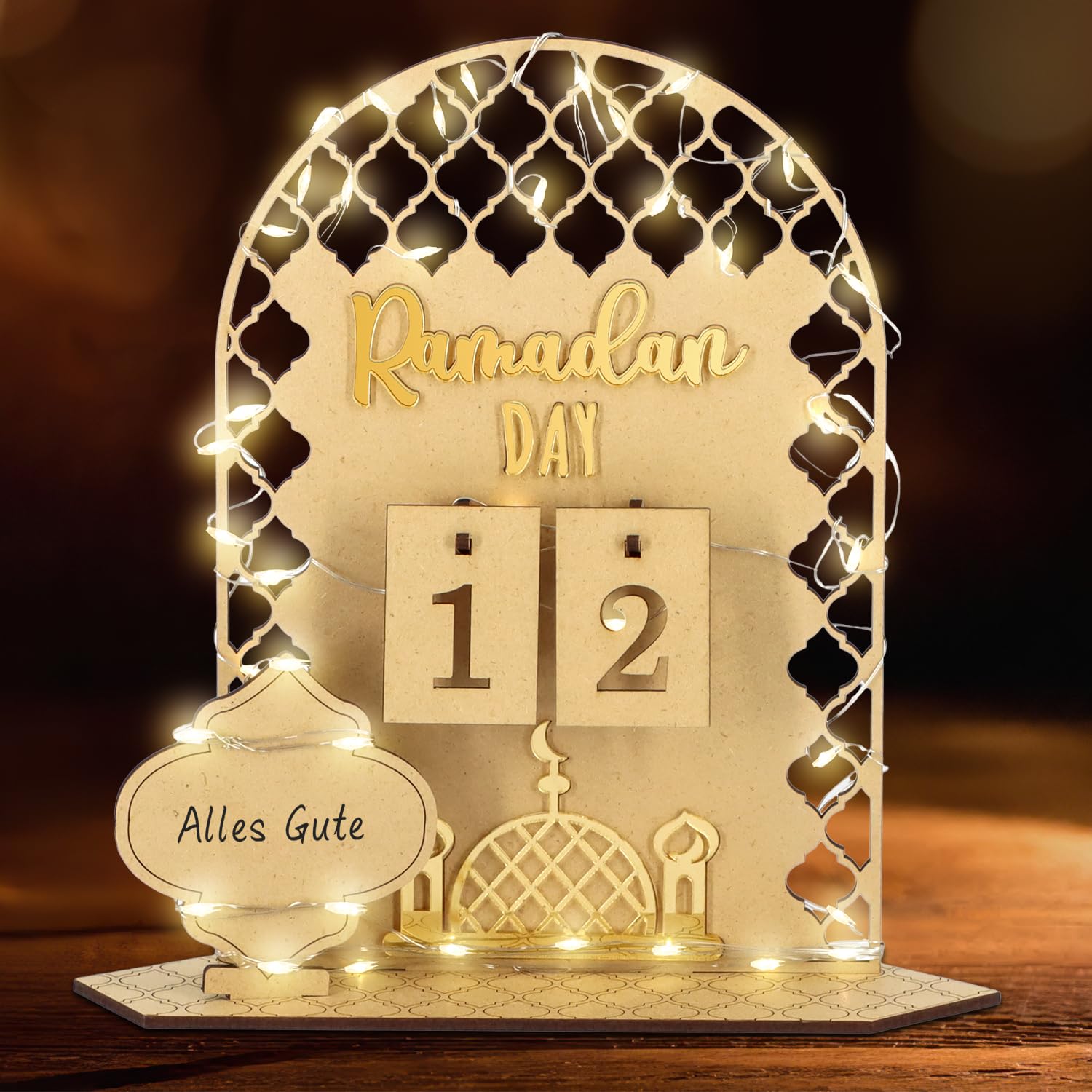 Ramadan Kalender mit LED Lichterkette, Ramadan Deko Aus Holz, Ramadan Mubarak Dekoration, Eid Mubarak Dekoration, Ramadan Kalender Kinder, Familien Angebot bei HelloDeals