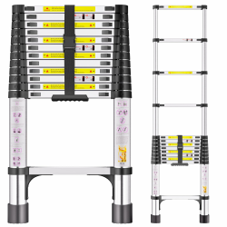 3,8m Teleskopleiter, Edelstahl Hochfest Verstärkt Leiter Ausziehbar, Tragbare Ausziehbare Leiter Mit Rutschfesten Füßen, Für Dach, Dachboden, Wohnmobil, Tragkraft 150 kg Angebot bei HelloDeals