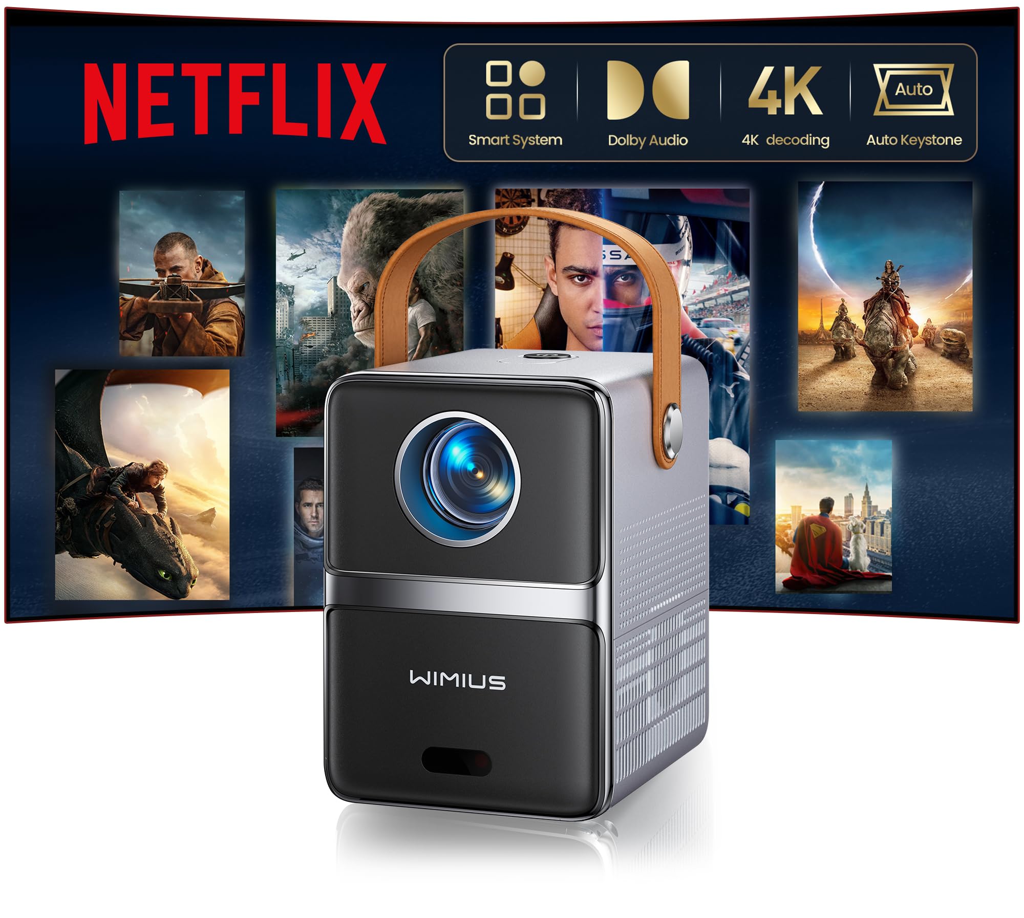 Mini Beamer 4K [Netflix Official|Dolby Audio] Smart Beamer Klein with WiFi6 2-Wege Bluetooth Full HD 1080P Elektrischer Fokus Auto Vertikale Trapezkorrektur Kurzdistanz Projektor Integrierte Apps Silbergrau Angebot bei HelloDeals