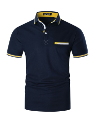 LIUPMWE Poloshirts Herren Kurzarm Golf Poloshirts mit Tasche Kontrastfarbe Ausschnitt Baumwolle Basic T-Shirt Polohemd Sommer XXL Blau-35 Angebot bei HelloDeals