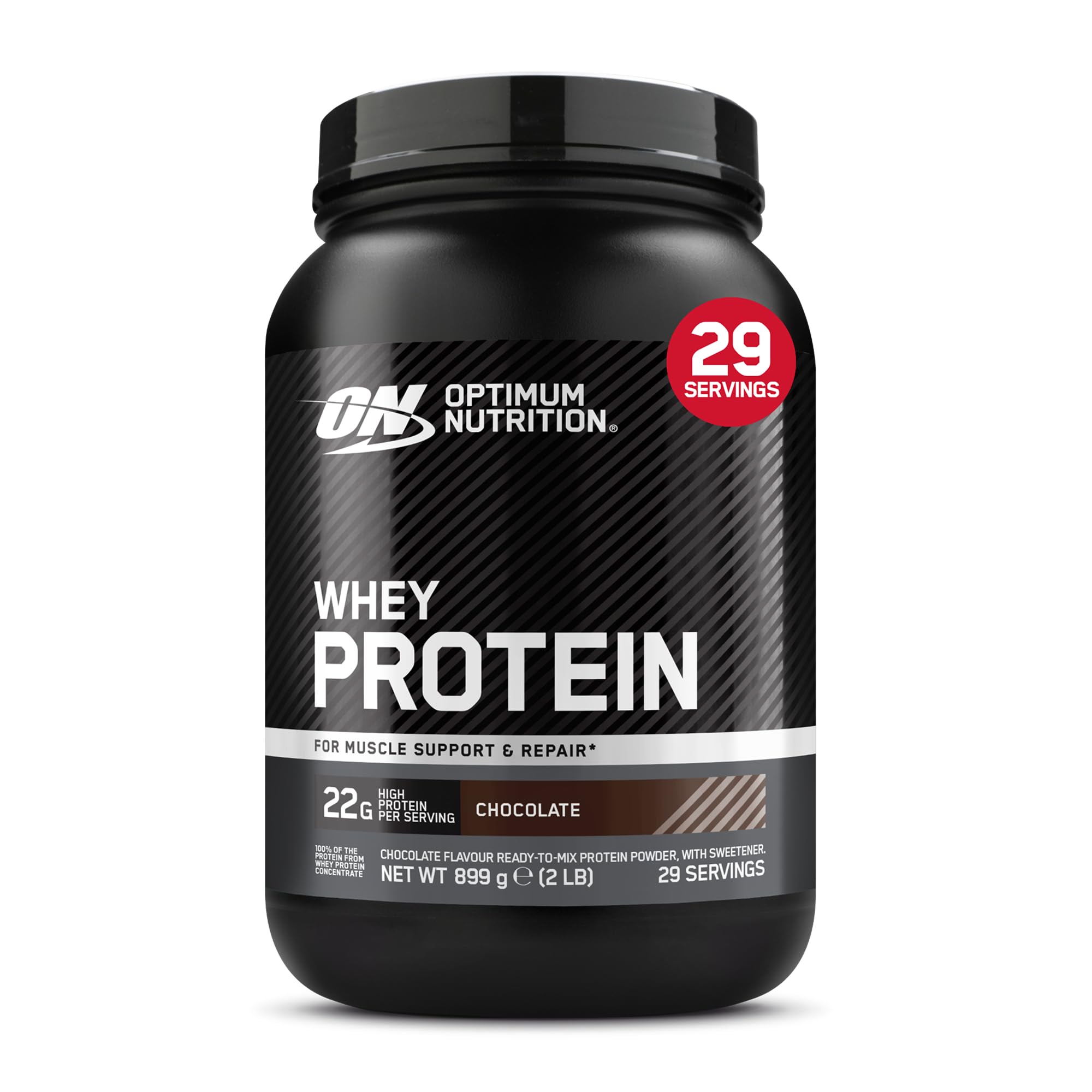 Optimum Nutrition Whey Protein Pulver Schokoladengeschmack, 22 g Protein pro Portion – leicht mischbares Whey‑Proteinpulver zur Unterstützung von Muskelaufbau und Regeneration – 899 g (29 Portionen) Angebot bei HelloDeals