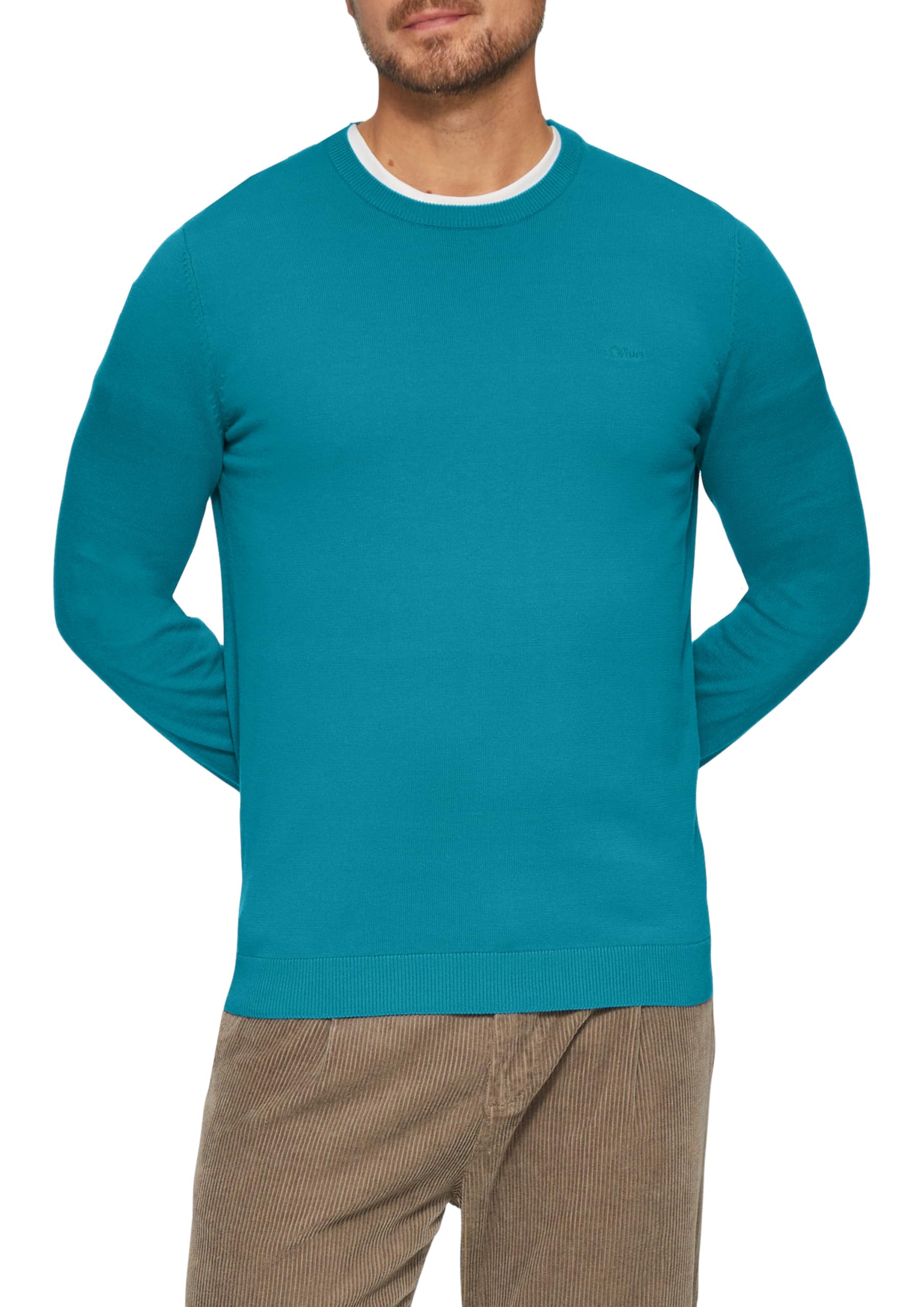s.Oliver Baumwollpullover mit Logo-Stickerei XXL 6471_türkis Angebot bei HelloDeals