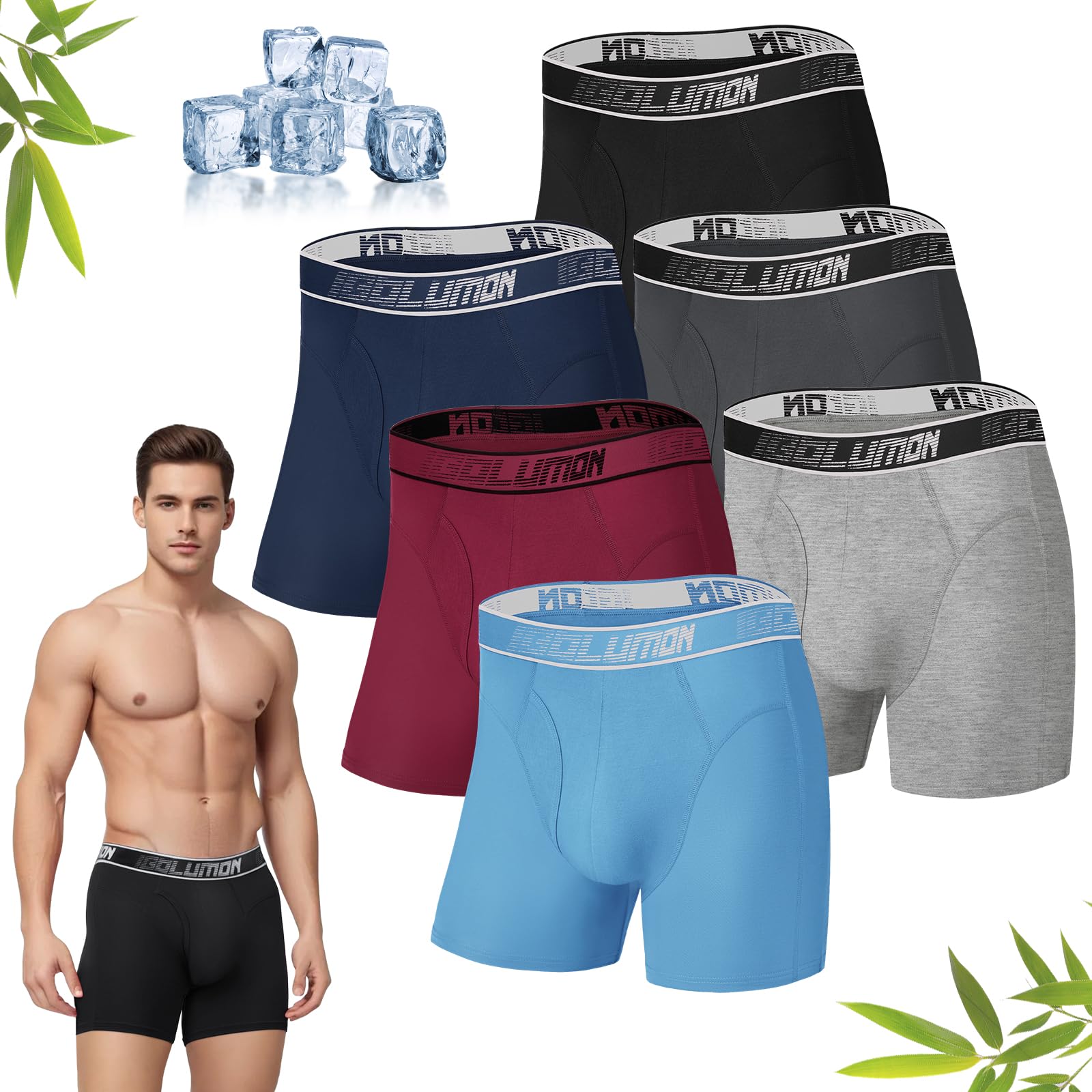 IGOLUMON Bambus Boxershorts Herren 6er Pack, Ohne Kratzenden Zettel Unterhosen Männer, Atmungsaktive und Weiche Unterwäsche mit Elastischem Bund (Gr. M - 2XL) 1schwarz-1grau-1dunkelgrau-1blau-1dunkelblau-1rot XL Angebot bei HelloDeals