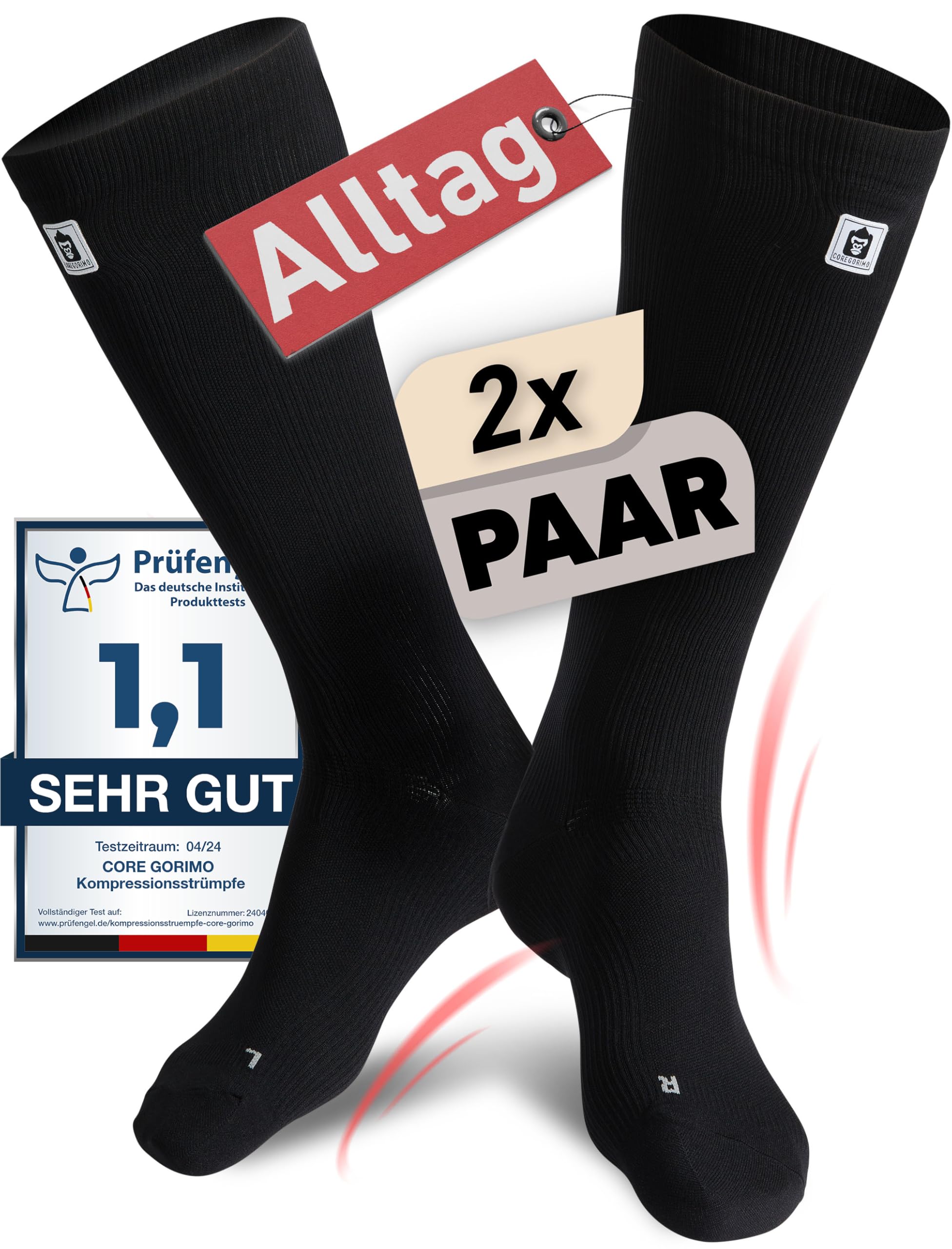 2 Paar - Kompressionsstrümpfe Herren & Damen - Atmungsaktiv - Stützstrümpfe & Kompressionssocken für stehende Berufe, Flug und Sport 39-42 Schwarz Angebot bei HelloDeals