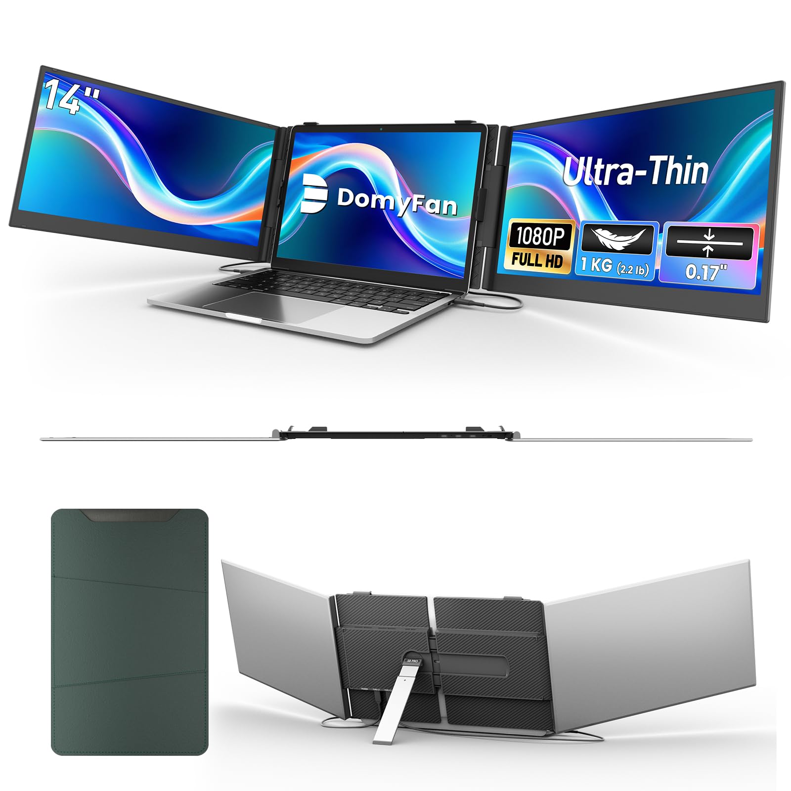 14" Ultradünner Laptop Monitor Erweiterung, 1080P Full HD Tragbarer Laptop Bildschirm Erweiterung für Win, Mac, PS5, Switch, Plug & Play Laptop Screen Extender, Kompatibel mit 13,3-17" Laptops Triple screen-14" Angebot bei HelloDeals