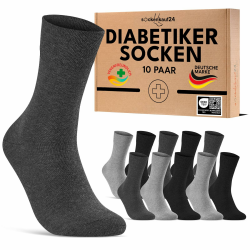 sockenkauf24 10 Paar Diabetikersocken für Herren & Damen ohne Gummibund & ohne Naht aus Baumwolle Diabetiker Socken mit Komfortbund ohne Gummi 43-46 Schwarz Anthrazit Grau Angebot bei HelloDeals