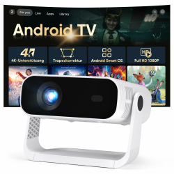 2026 Neuer Smart Mini Beamer Integrierte APP, Android 14, Full HD 1080P, unterstützt 4K-Decodierung, 25000 Lumens, Automatische Trapezkorrektur, WiFi6 & BT5.2 ，Beamer 4K Heimkino für Handy/HDMI/PC Standard Schwarz Angebot bei HelloDeals