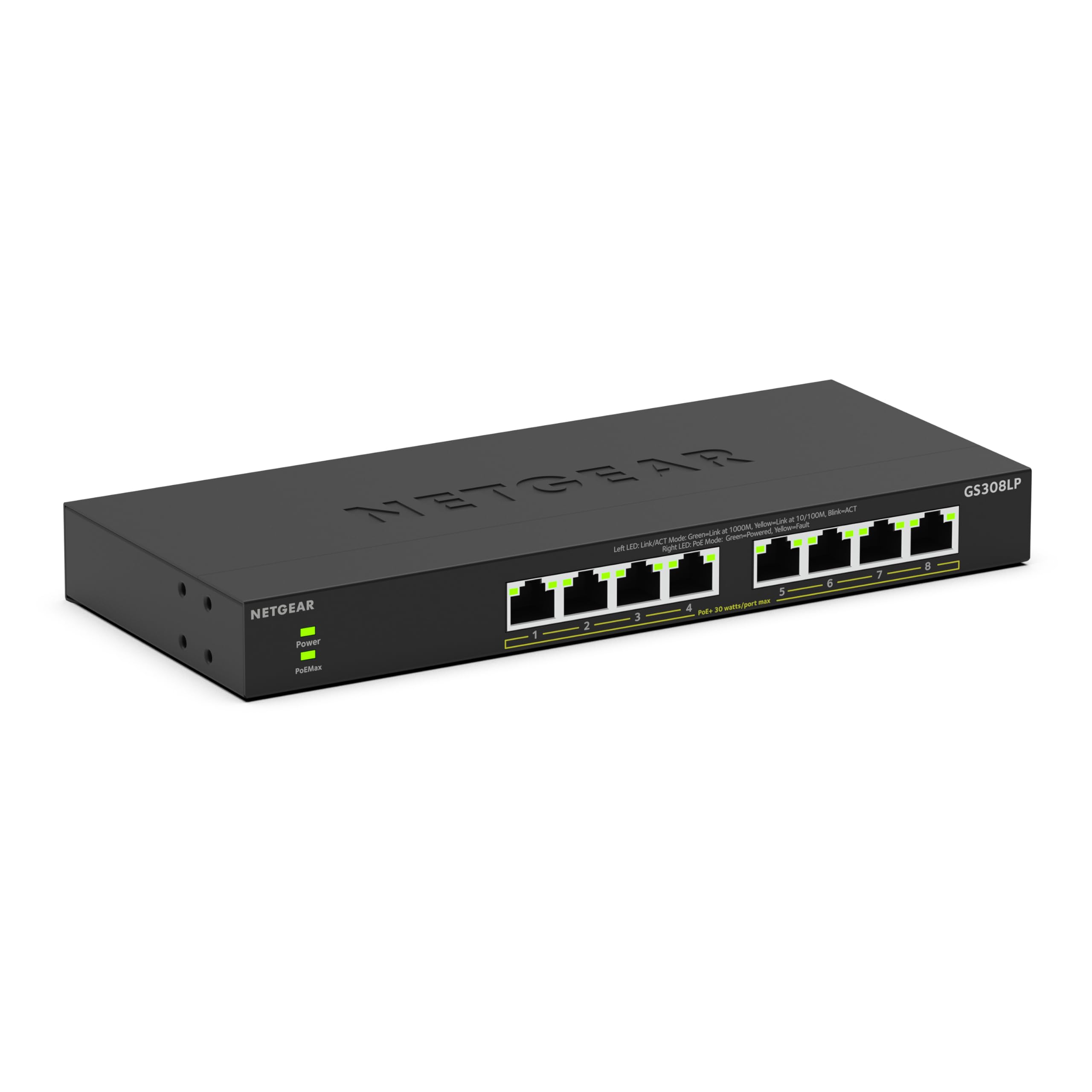 NETGEAR 8-Port PoE Gigabit Ethernet Unmanaged Essentials Switch (GS308LP): mit 8 x PoE+ bei 60 W, erweiterbar, Desktop-, Wand- oder Rack-Befestigung POE+ 60W (neu) 8-Port Angebot bei HelloDeals