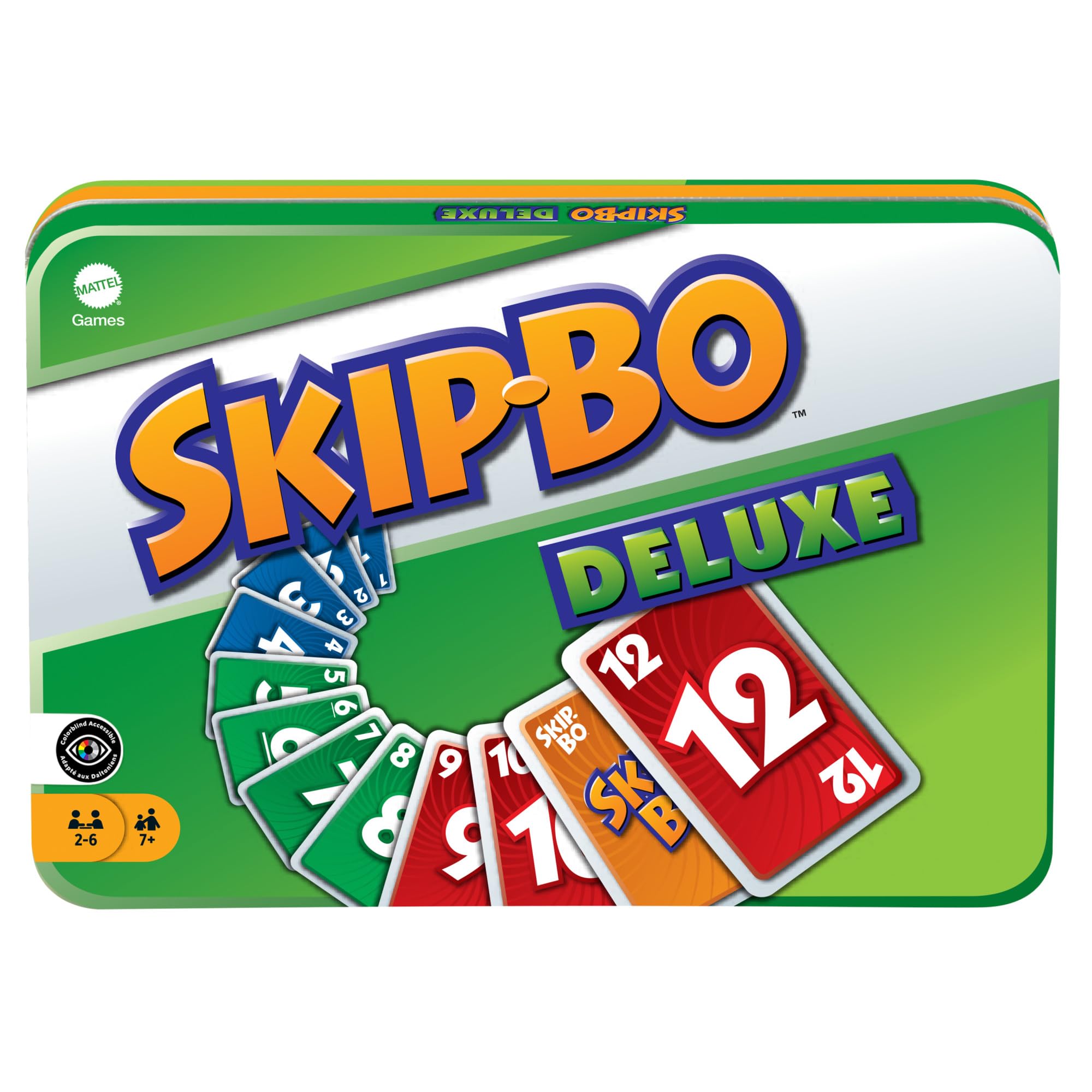 Mattel Games Skip-BO Deluxe, in Metallbox, Kartenspiele für die Familie, Perfekt als Kinderspiel, Reisespiel oder Spiel für Erwachsene, Spielzeit: 30 Min, für 2-6 Spieler, ab 7 Jahren, L3671 Angebot bei HelloDeals
