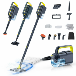 LABIGO 10-in-1 Dampfreiniger mit abnehmbarem Handgerät, 350ml Tank, 10s Aufheizzeit, 248°F (120°C) Dampf, 2-Stufen Steuerung & Drehkopf für Böden, Teppiche, Fliesen - Leichtgewicht und Multifunktional Black Angebot bei HelloDeals