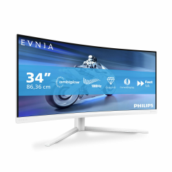 Philips Evnia 34M2C5501A - 34 Zoll WQHD Curved Gaming Monitor, 180 Hz, 1 ms, FreeSync Premium, Ambiglow (3440x1440, 2X HDMI 2.0, 1x DisplayPort 1.4, USB Hub) Weiss Angebot bei HelloDeals