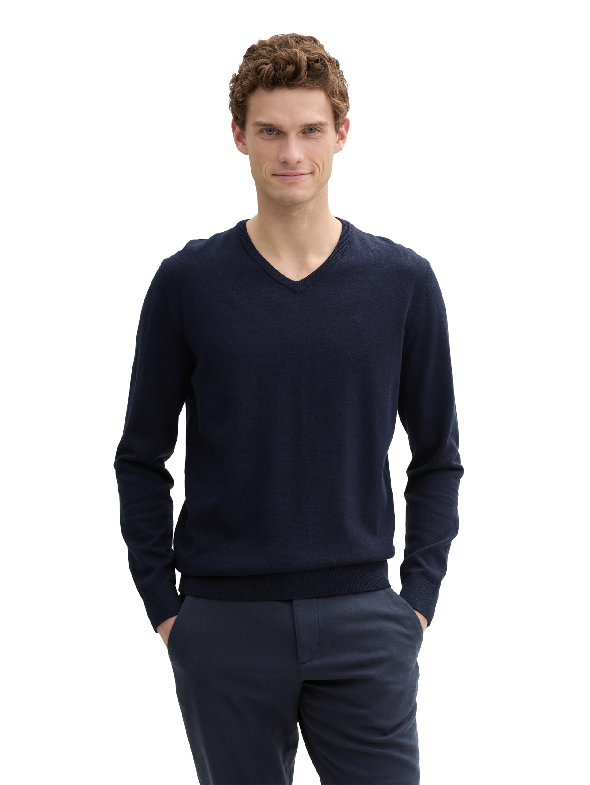 TOM TAILOR Herren Strickpullover mit V-Ausschnitt S 13160 - Knitted Navy Melange Angebot bei HelloDeals