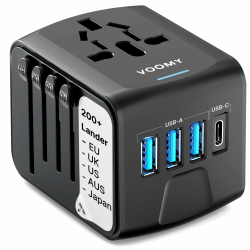 Voomy Reiseadapter Weltweit, Reisestecker Adapter Weltweit mit 3 USB-A & 1 USB-C, Universal Travel Adapter für England USA Japan Thailand Australien, Internationaler Stecker 4 USB (1 USB C) 17W Angebot bei HelloDeals