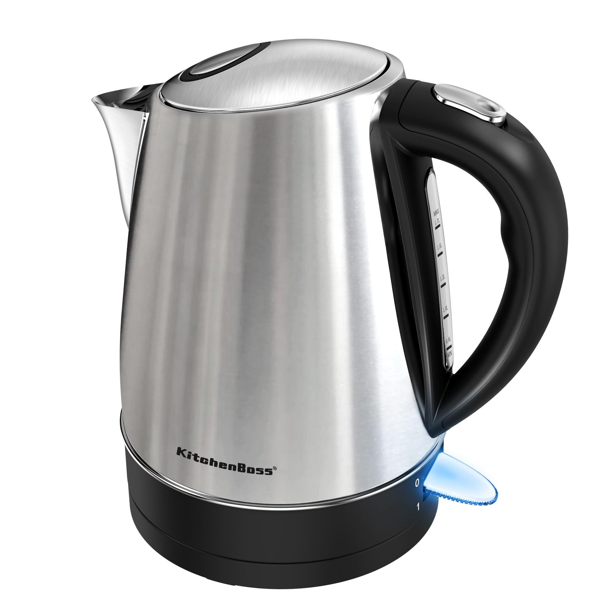 KitchenBoss Elektrischer Wasserkocher Edelstahl： 1,7L, 2100W Schnellkoch-Elektrischer Wasserkocher mit Kalkfilter, Sichtfenster und Wasserstandsanzeige, 360°-Basis, Automatischer Abschalt Angebot bei HelloDeals