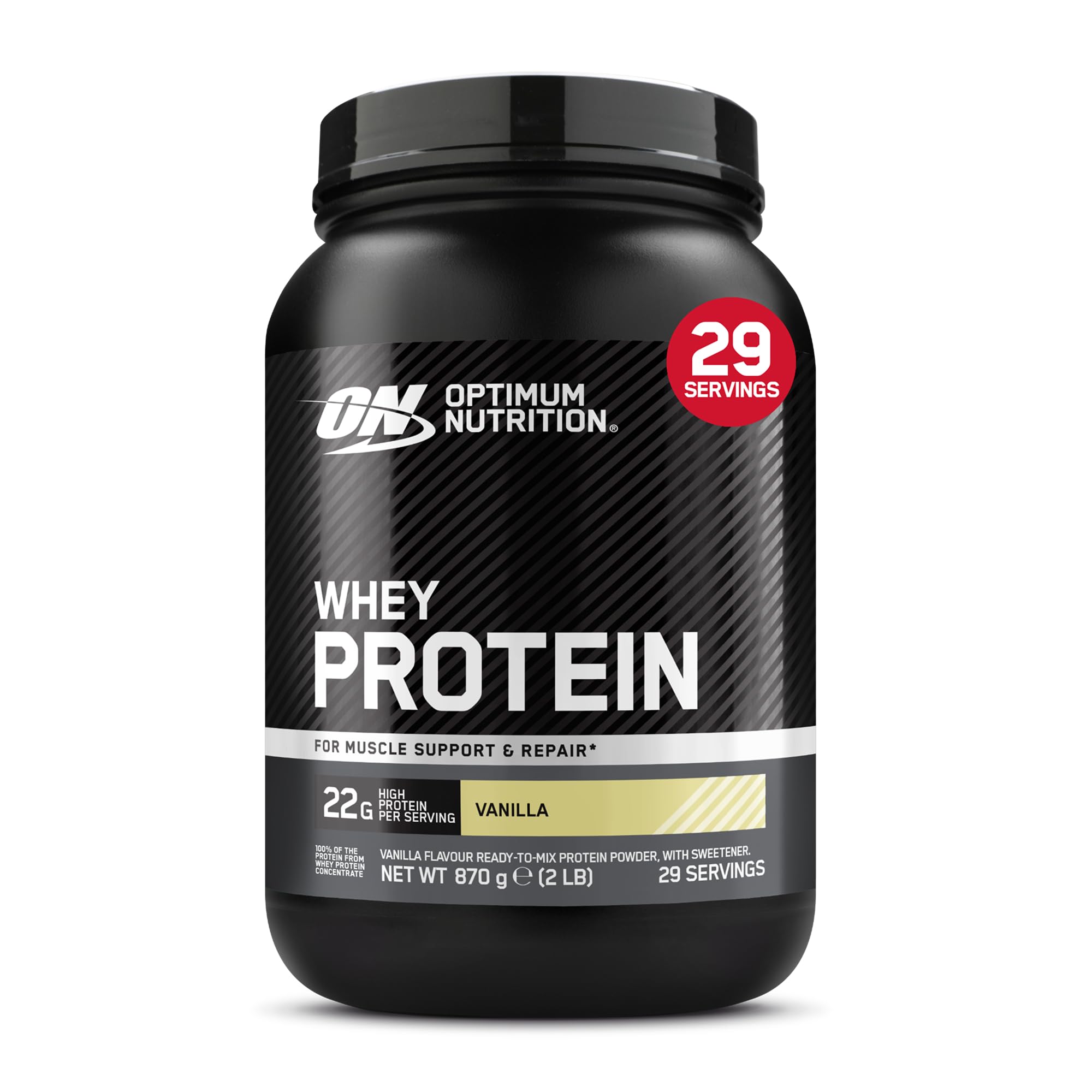 Optimum Nutrition Whey Protein Pulver Vanillegeschmack, 22 g Protein pro Portion – leicht mischbares Whey‑Proteinpulver zur Unterstützung von Muskelaufbau und Regeneration – 899 g (29 Portionen) Vanille 2 lb Angebot bei HelloDeals