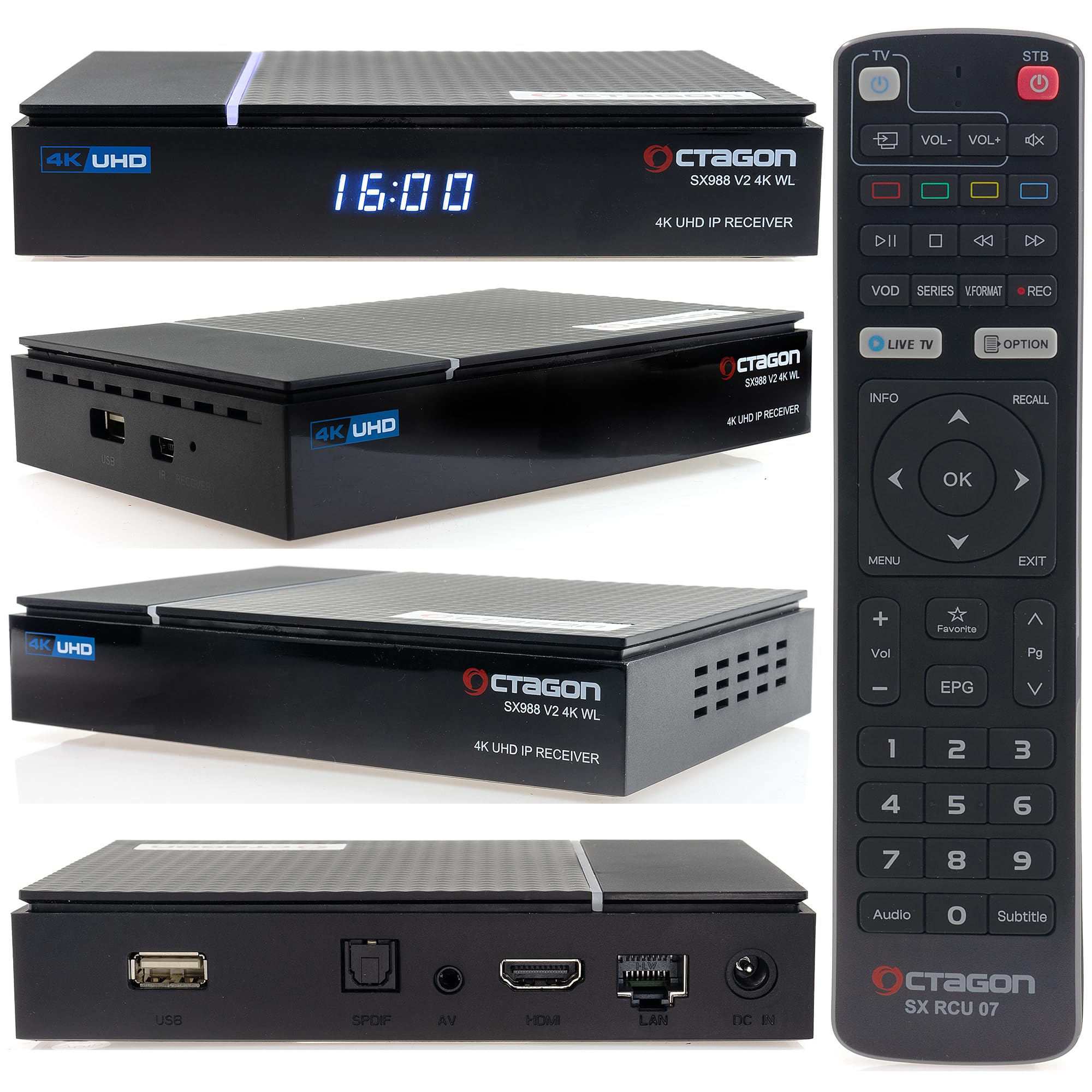 Octagon SX988 V2 4K UHD Linux Smart TV Receiver für Fernseher mit WLAN WiFi, TV Box, LAN, Mediathek, YouTube, Internet Radio, HDMI CEC, E2 Multiroom Client System Angebot bei HelloDeals
